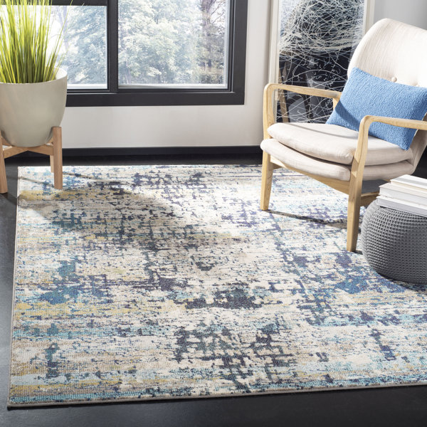Bungalow Rose Neasa Abstract Cream/Blue Area Rug & Reviews Wayfair
